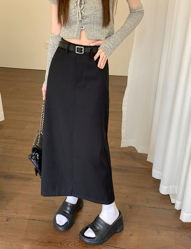 高级感黑色西装半身裙女