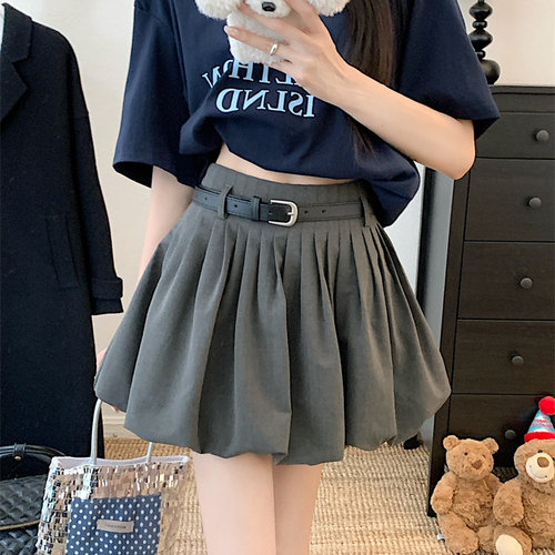 大码灰色百褶花苞半身裙女