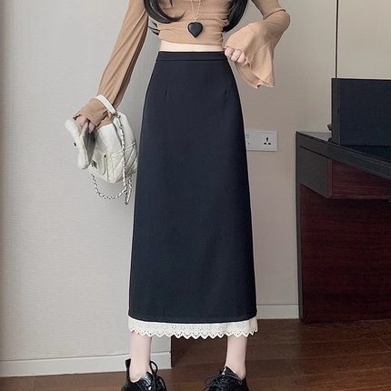 黑色花边高腰显瘦半身裙女夏季大码新款a字半裙气质直筒包臀长裙