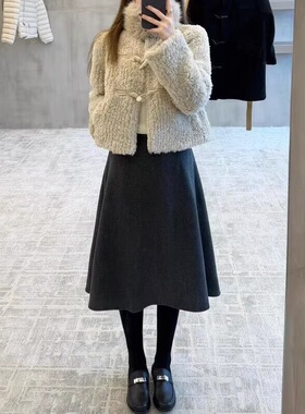 格雷系灰色毛呢中长款半身裙女秋冬遮胯藏肉A字伞裙大码百搭裙子