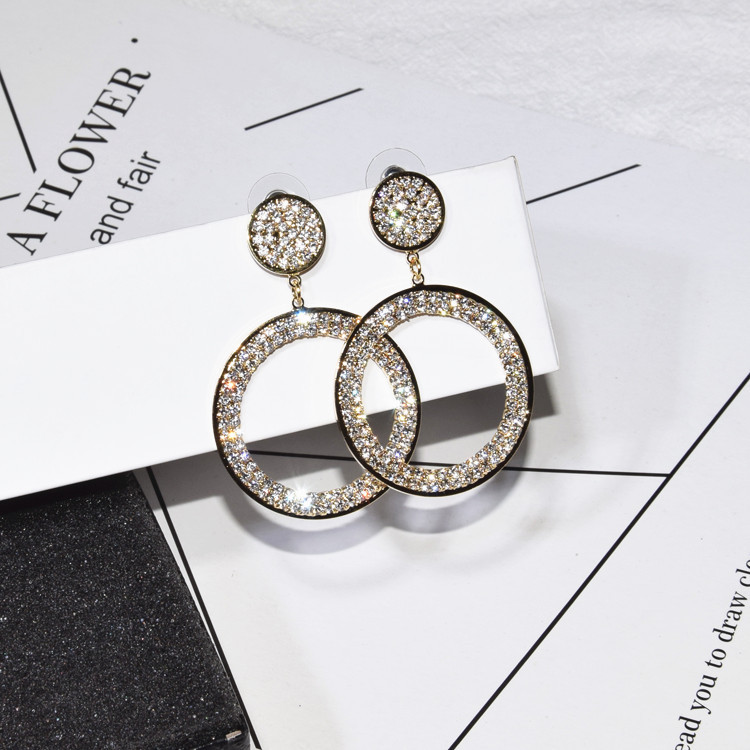 韩版新款时尚韩国耳环镶水钻圆圈