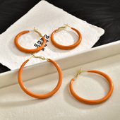 银针橙色滴油素圈耳环2025新款 感耳钉耳饰品港风独特彩色时尚 耳圈