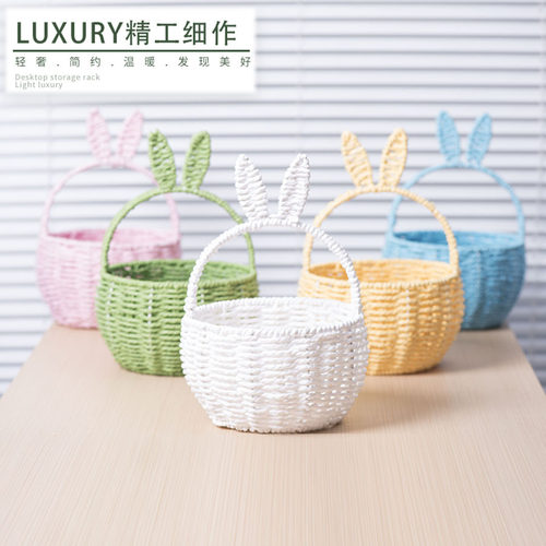 纸绳编织兔耳朵花篮花店鲜花插花篮伴手礼家居野餐水果手提收纳