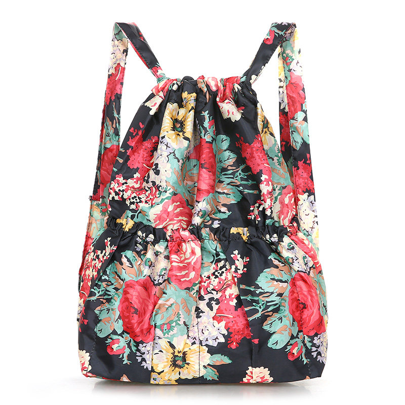 日韩新款复古田园印花束口袋抽带双肩包女士简易旅行休闲背包,箱包皮具/热销女包/男包,双肩背包,淘宝优惠券,粉丝福利购,淘宝优惠卷