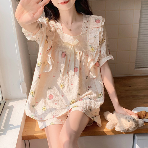 公主风短袖泡泡棉时尚两件套装女