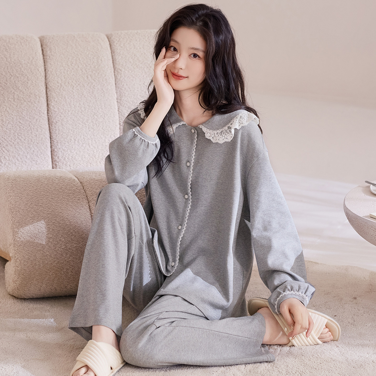 2026春秋季新款长袖长裤纯棉套装女公主风休闲全棉居家服两件套装,女装/女士精品,大码套装,淘宝优惠券,粉丝福利购,淘宝优惠卷