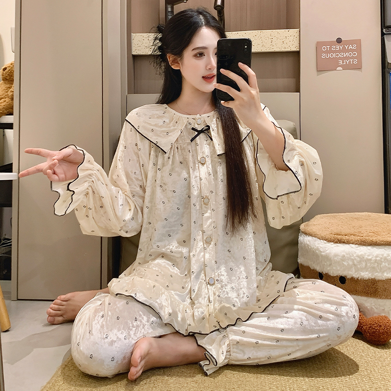 韩版金丝绒睡衣女秋冬时尚两件套