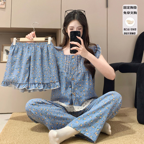 夏季新款带胸垫短裤长裤三件套女