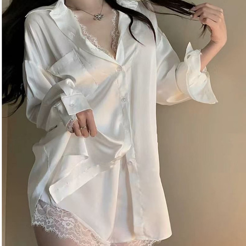 仿真丝绸休闲时尚蕾丝两件套装女