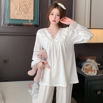 睡衣女春秋季纯棉套头长袖家居服