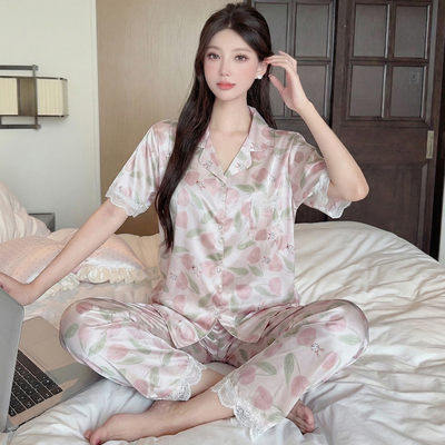 夏季冰雪丝绸薄款短袖长裤套装女