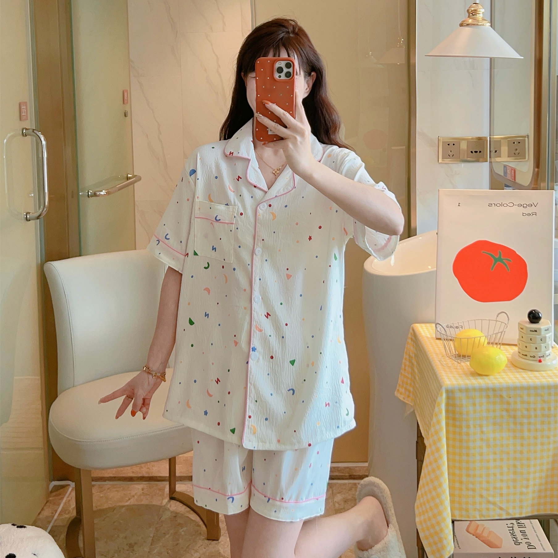 云朵棉套装女2026夏季新款短袖短裤翻领开衫甜美少女休闲居家服装,女装/女士精品,大码套装,淘宝优惠券,粉丝福利购,淘宝优惠卷