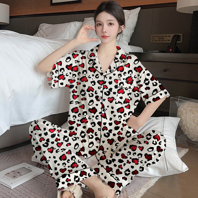 2026夏季新款冰雪丝短袖长裤韩版仿真丝绸性感休闲印花两件套装女,女装/女士精品,大码套装,淘宝优惠券,粉丝福利购,淘宝优惠卷