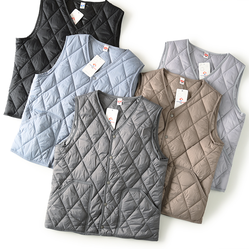轻量菱形绗缝羽绒棉防风锁温背心