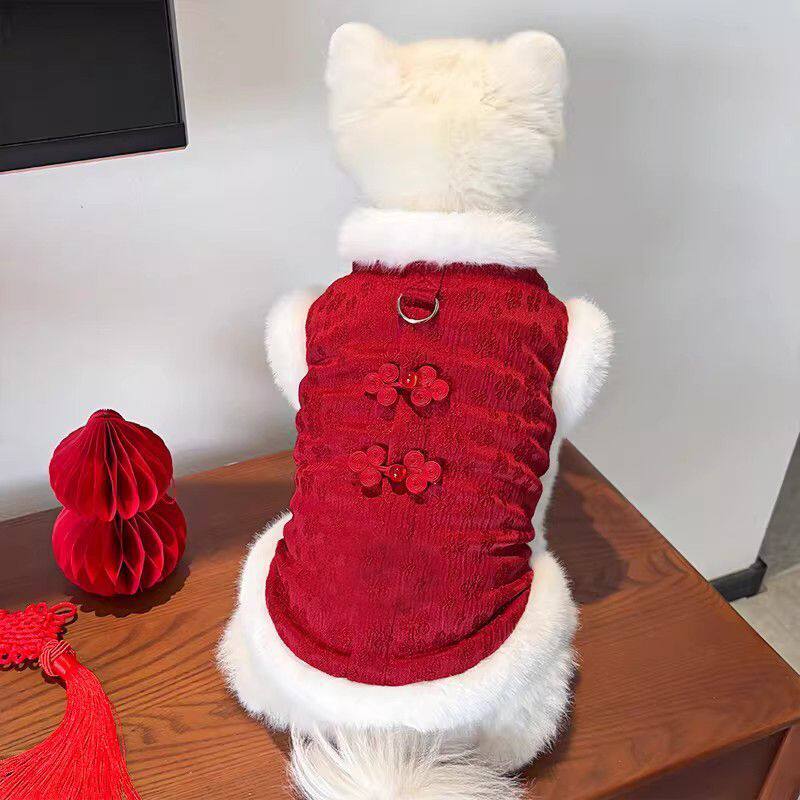 法国JoyPaw新年国风盘扣马甲宠物狗狗衣服秋冬加绒比熊泰迪博美