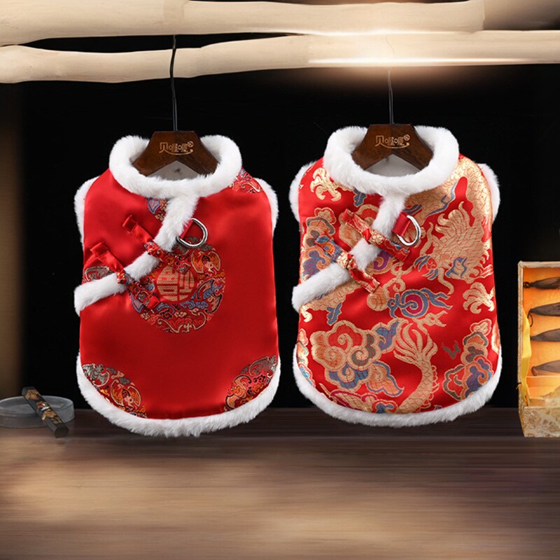 法国JoyPaw狗狗衣服秋冬加厚宠物唐装泰迪比熊猫咪过新年礼服小型