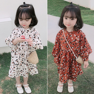 儿童装女童2026春秋新款日系宝宝复古立领碎花雪纺长袖衬衫连衣裙
