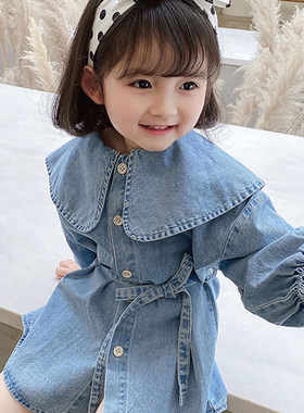 女娃娃领春秋翻领衬衫连衣裙系带