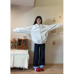 韩版刺绣连帽开衫卫衣男女款早秋新款chic上衣慵懒松弛感夹克外套