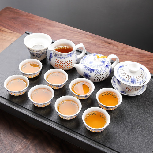 玲珑镂空陶瓷功夫茶具三才盖碗