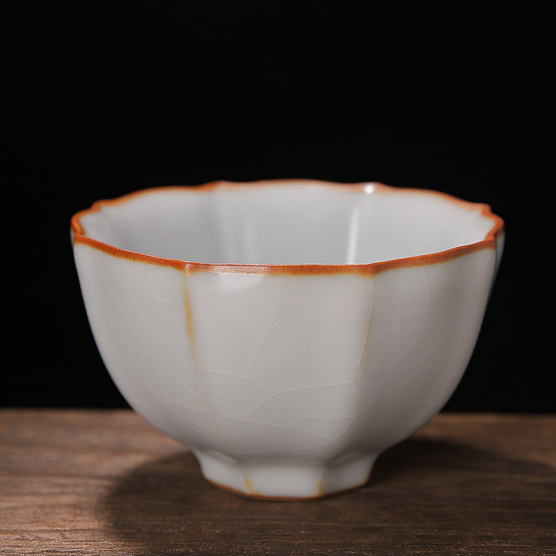 汝窑菱口杯开片天青色主人杯单杯高级陶瓷品茗杯女士个人专用杯子