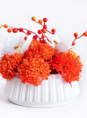 暖阳 蝴蝶兰现代简约橙色仿真花艺盆栽摆件样板房新中式 餐桌摆花