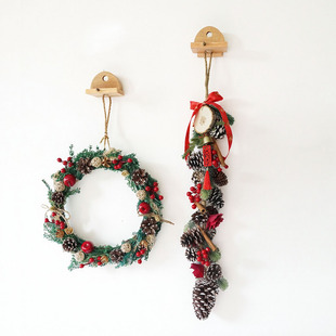 干花干果松果圣诞花环门挂 ins松枝松果装饰品墙壁挂饰藤条布置