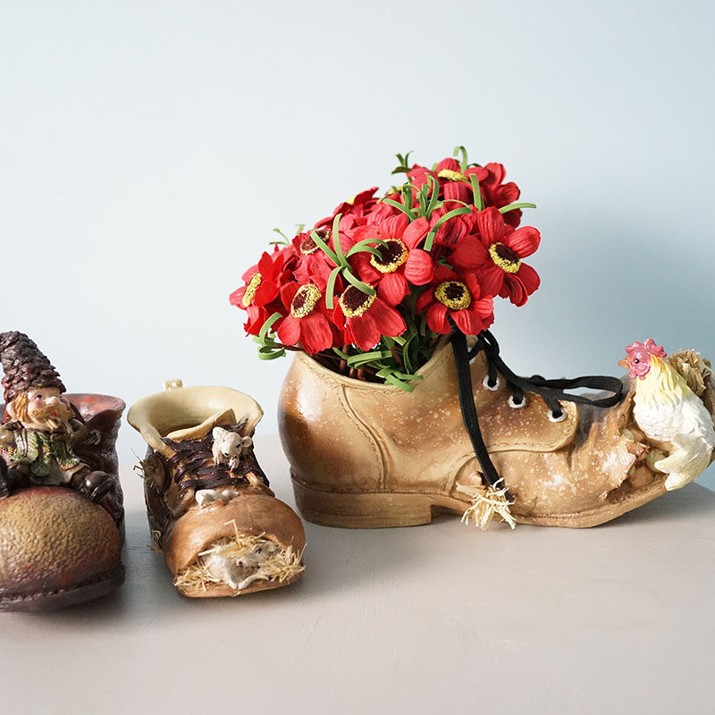 新奇鞋子花盆庭院装饰 创意植物个性花器花瓶盆栽花园树脂摆件