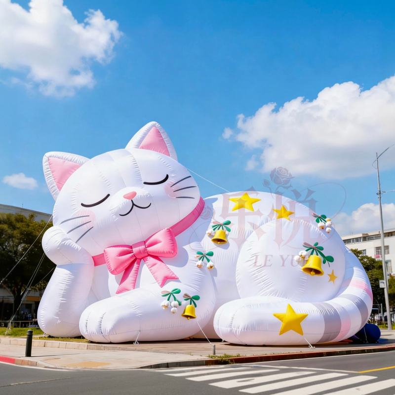 大围脖猫咪白色可爱卡通大型花纹充气气模