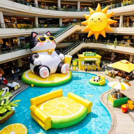 黑白胖奶牛充气卡通柠檬躺椅太阳气球整套步行街夏日纳凉市集互动