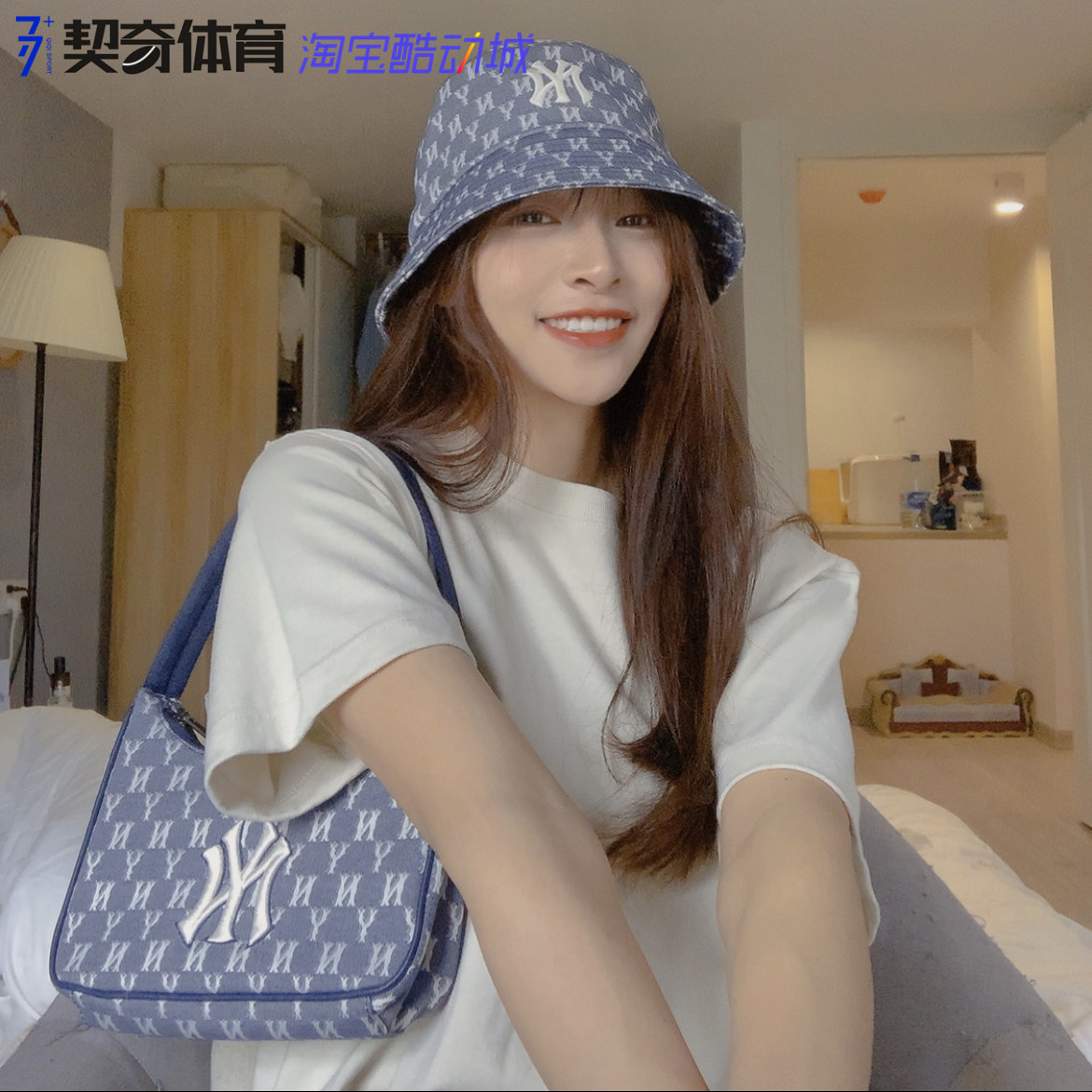 mlb 正品泫雅同款ny复古潮流老花腋下包洋基队男女单肩斜跨手提包