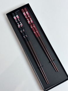 日本进口 山中漆器樱花夫妇筷箸 日式木质漆器夫妻情侣实木筷子