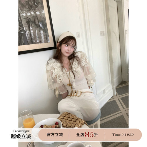 F boutique「洛可可极繁」Ch1oe重工珍藏级13种水溶花朵网纱上衣