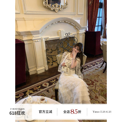F boutique「万针刺绣」26早春Di*r立体蝴蝶刺绣针织套装+蛋糕裙
