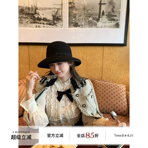 F boutique doll感中古木耳边蝴蝶结雪纺长袖衬衫