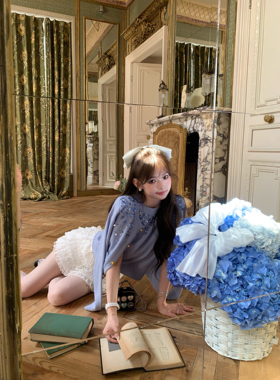 F boutique 手工坊 重工钉珠100%羊毛短袖套头衫+长袖开衫