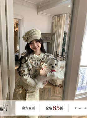 F boutique「圣诞麋鹿」25N滑雪重工提花费尔岛羊毛圆领套头毛衣