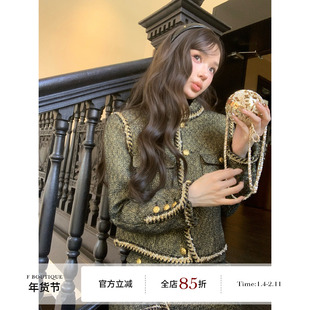 F boutique「杜维埃」25K yb开版金色手工花边立领小香外套+半裙