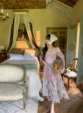 F boutique「house*cb蔷薇花园」莱赛尔天丝印花重工鱼骨连衣裙