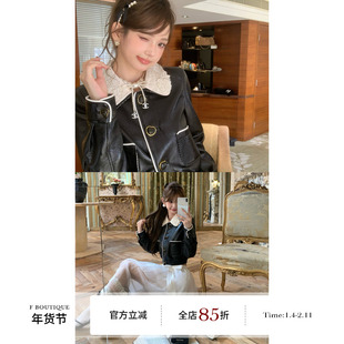 F boutique「现货」赵美延同款蕾丝钉珠重工皮衣+羽毛蕾丝纱裙