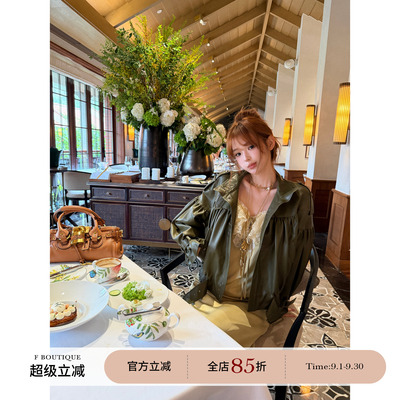 F boutique「口碑之王」Ch1oe4w+嬉皮复古抽皱环保蛋白皮短款夹克