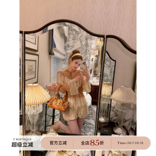 F boutique「Ch1oe 2w+」定染4种蕾丝拼接雪纺抽皱喇叭袖系带衬衫