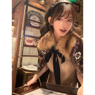 F boutique 进口毛料 丝绒绑带貉子毛环保皮草毛领
