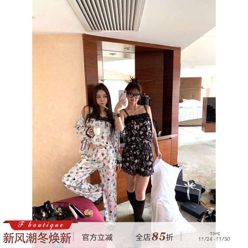 F boutique「jennie演绎」小香25b手绘山茶花定制刺绣蕾丝睡衣