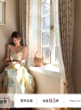 F boutique「house*cb黄玫瑰」60支高精水洗棉印花定染蕾丝连衣裙