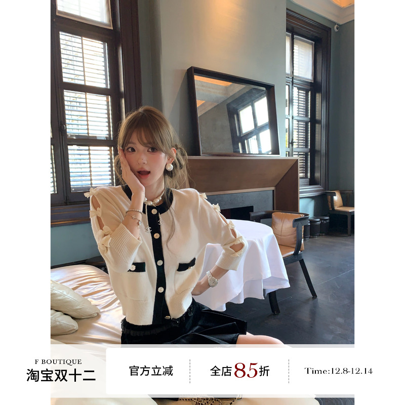 F boutique 小香25k蝴蝶结羊绒开衫