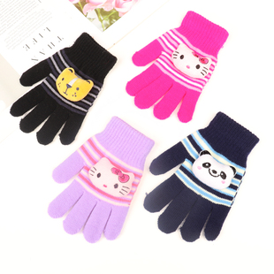 儿童卡通手套秋冬拉绒可爱五指加厚宝宝手套学生写字韩版针织手套