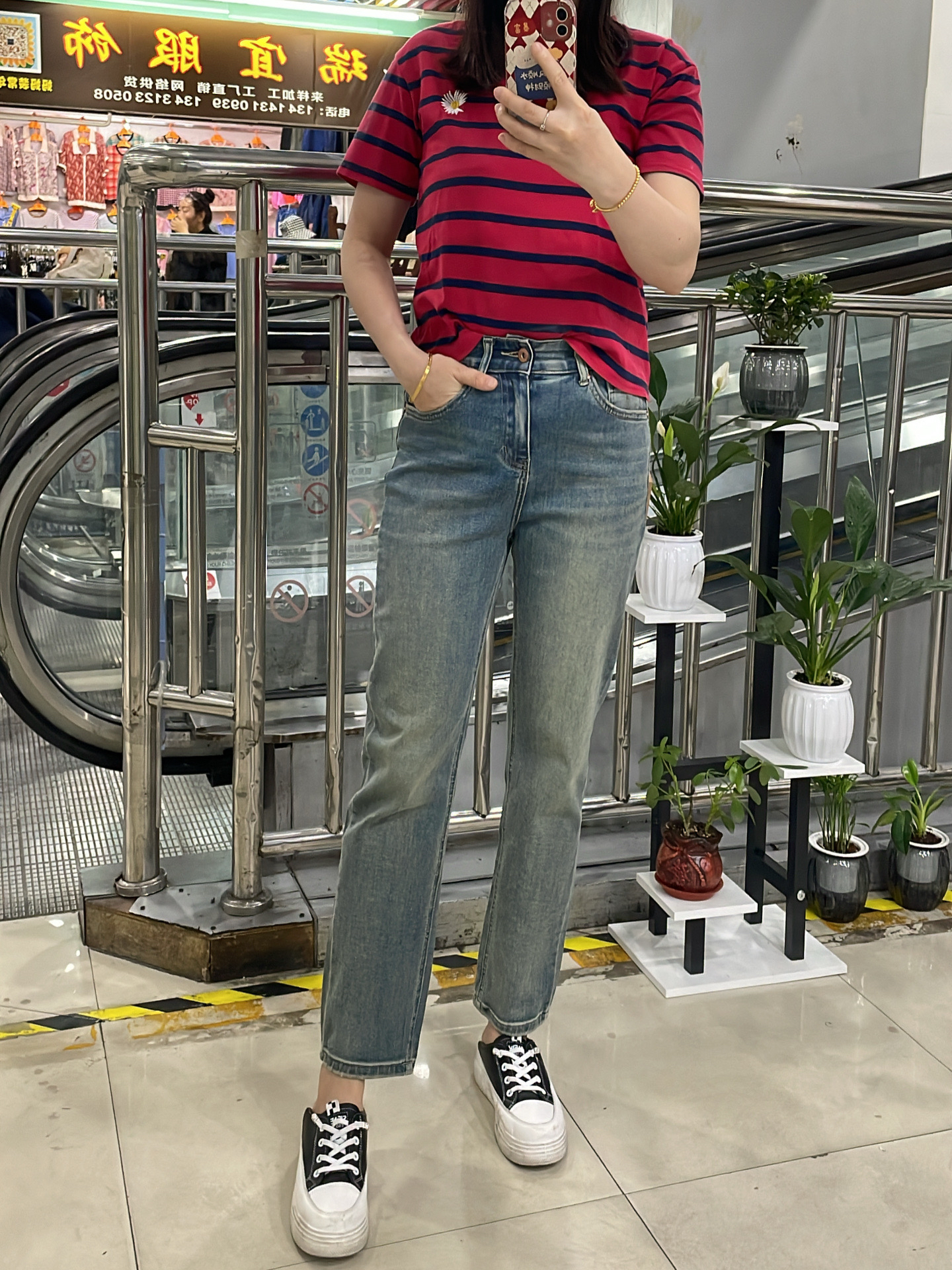 韩国 MiniBrand 2025夏季新款复古蓝九分直筒百搭高腰牛仔裤