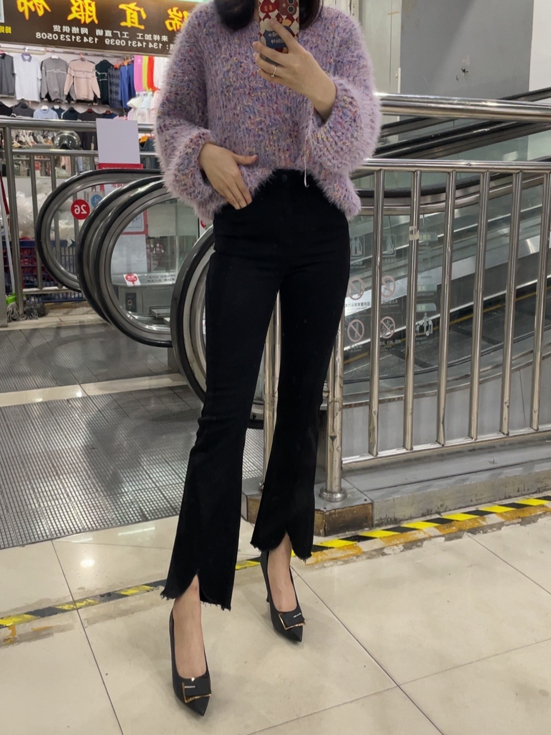 MiniBrand韩国春款新款黑色高腰显瘦百搭直筒开叉微喇牛仔裤子女