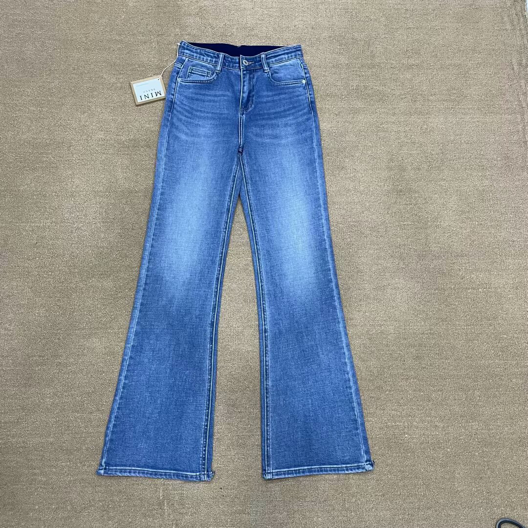 韩国MiniBrand 2025韩国春夏新款蓝色修身显瘦显高腿长微喇牛仔裤